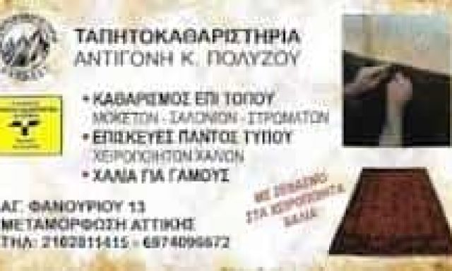 ΠΟΛΥΖΟΥ ΑΝΤΙΓΟΝΗ – ΤΑΠΗΤΟΚΑΘΑΡΙΣΤΗΡΙΟ – ΑΧΑΡΝΕΣ ΑΤΤΙΚΗΣ