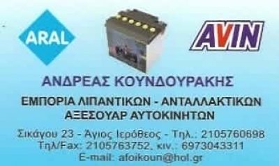 ΚΟΥΝΔΟΥΡΑΚΗΣ ΑΝΔΡΕΑΣ – ΑΝΤΑΛΛΑΚΤΙΚΑ ΑΥΤΟΚΙΝΗΤΩΝ – ΠΕΡΙΣΤΕΡΙ ΑΤΤΙΚΗΣ