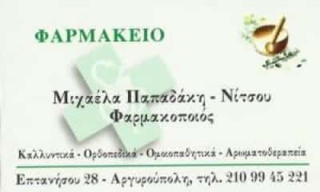 ΜΙΧΑΕΛΑ ΠΑΠΑΔΑΚΗ – ΦΑΡΜΑΚΕΙΟ – ΑΡΓΥΡΟΥΠΟΛΗ ΑΤΤΙΚΗ